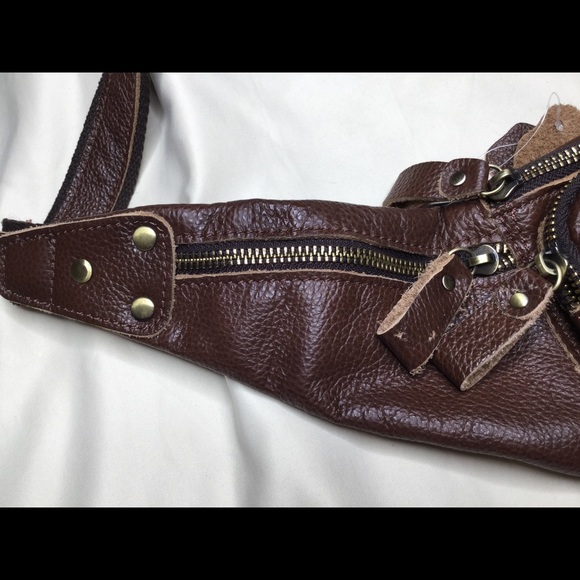 Laoshizi Brown Leather Belt Bag Fanny Pack Sling - Picture 3 of 9